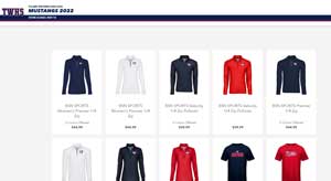 Tulare Western High School TWHS Mustangs 2022 samples of school apparel. Store closes on November 10. Examples of apparel include BSN sports Women's premier 1/4 zip in blue and white $44.99. BSN sports Velocity 1/4 zip pullover in blue and red $39.99. BSN sports premier 1/4 zip in blue and white $44.99.